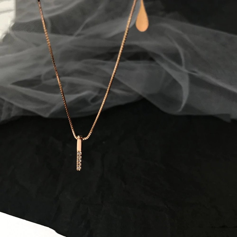 Gold Diamond Strip 925 Sterling Silver Necklace - Picture 12 of 14